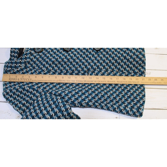 I.C.E. Women's M Teal Black Herringbone Tweed Lined Large Button Blazer Pockets - Picture 14 of 16